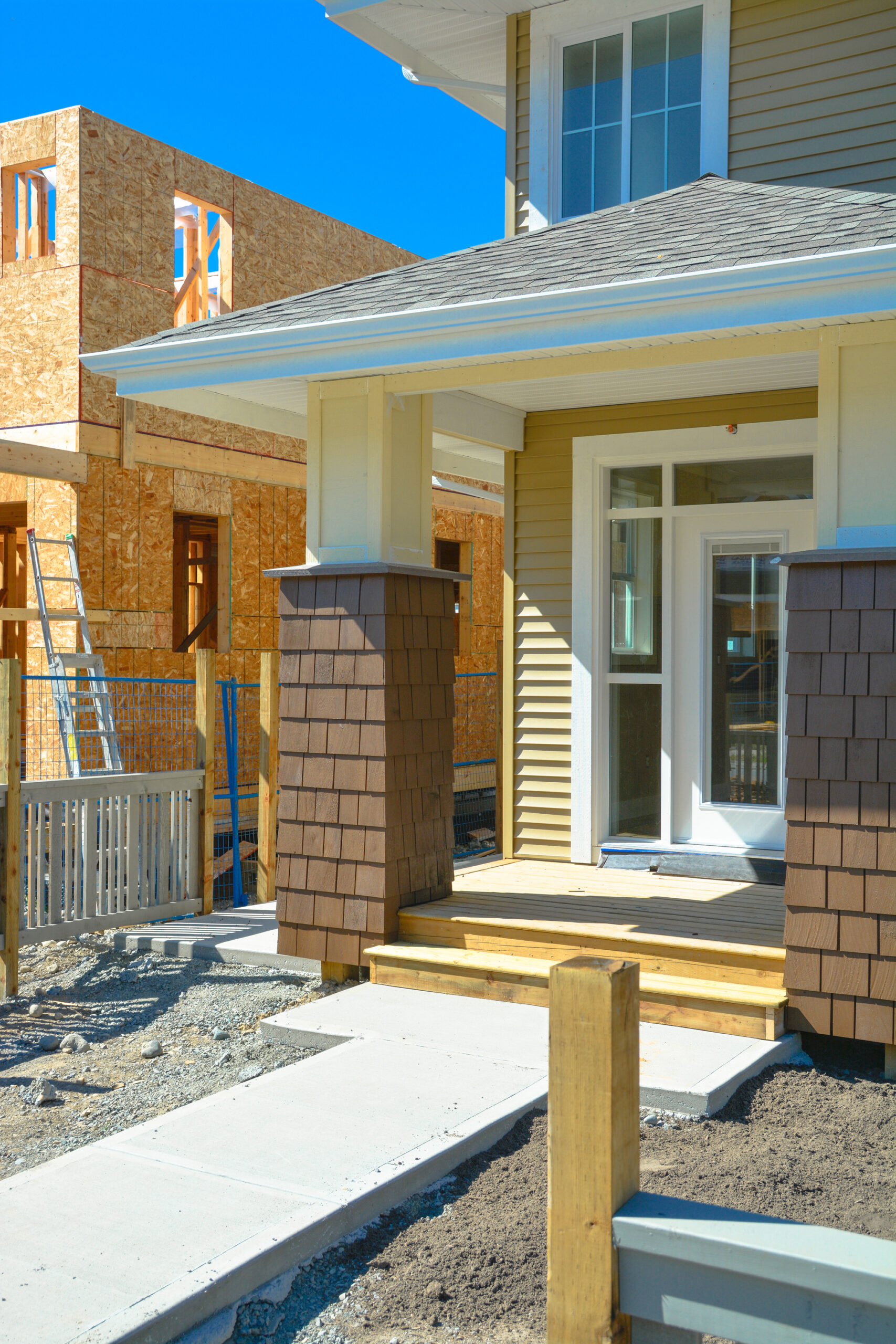 Entrance to newly completed family townhouses in a New Braunfels, Texas construction development